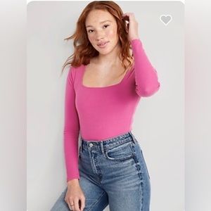 Old Navy Raspberry Pink Rib Knit Stretch Bodysuit NWT